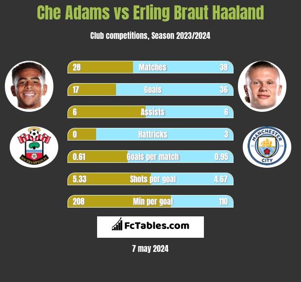 Che Adams vs Erling Braut Haaland h2h player stats