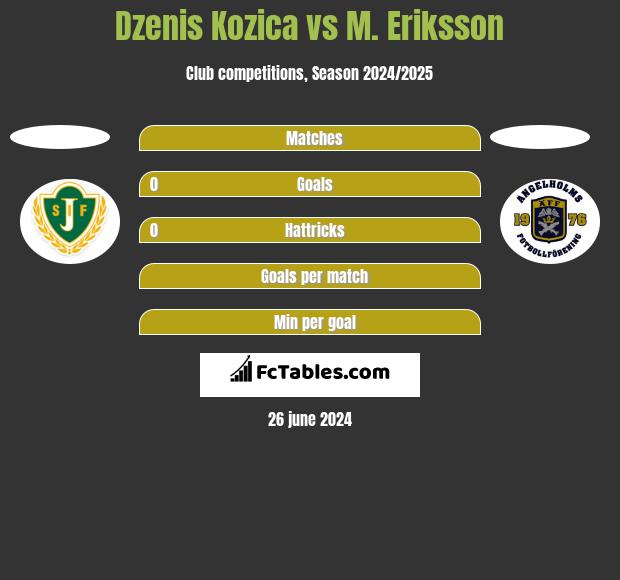 Dzenis Kozica vs M. Eriksson h2h player stats
