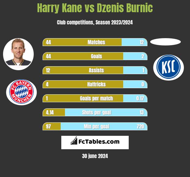Harry Kane vs Dzenis Burnic h2h player stats
