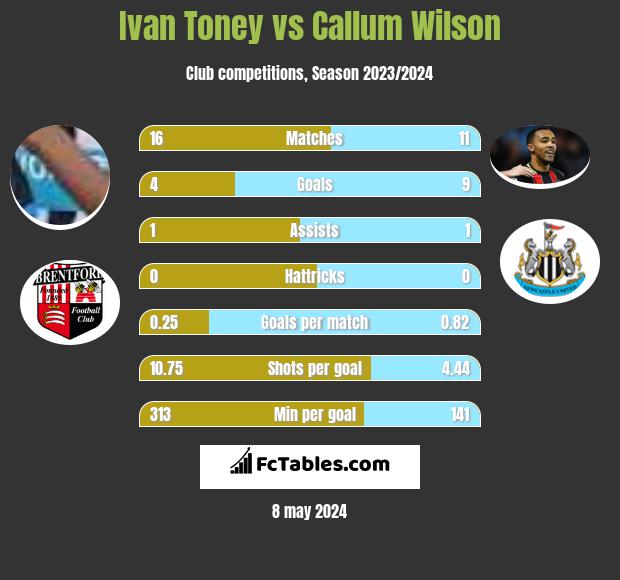 Ivan Toney vs Callum Wilson h2h player stats
