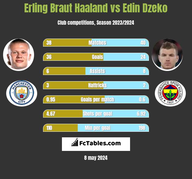 Erling Braut Haaland vs Edin Dzeko h2h player stats