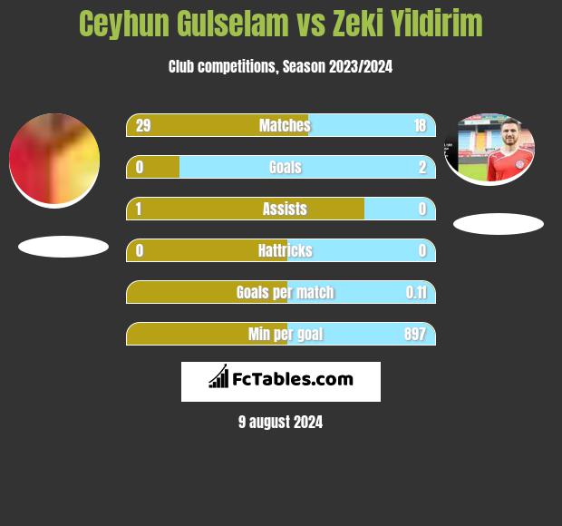 Ceyhun Gulselam vs Zeki Yildirim h2h player stats