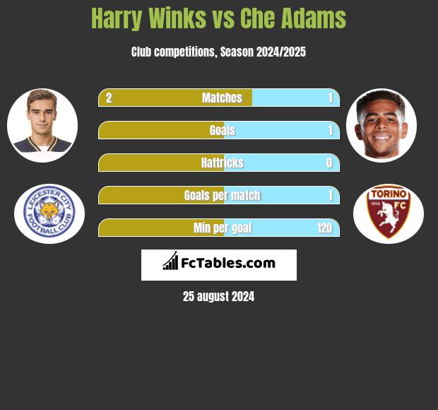 Harry Winks vs Che Adams h2h player stats