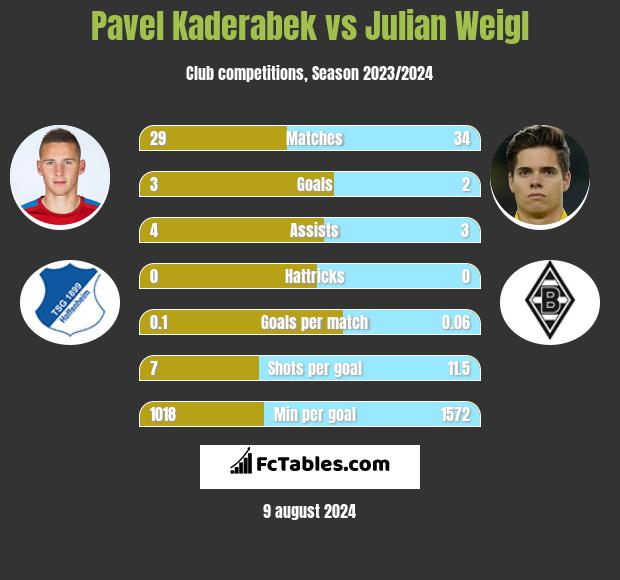 Pavel Kaderabek vs Julian Weigl h2h player stats